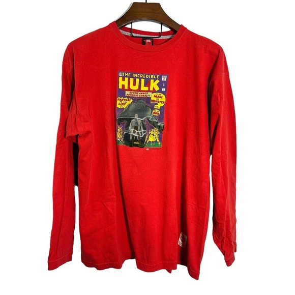 Ecko Unltd. x Marvel Hologram HULK Comic Promo‎ Vintage Red Long Sleeve Shirt XL - Picture 1 of 14